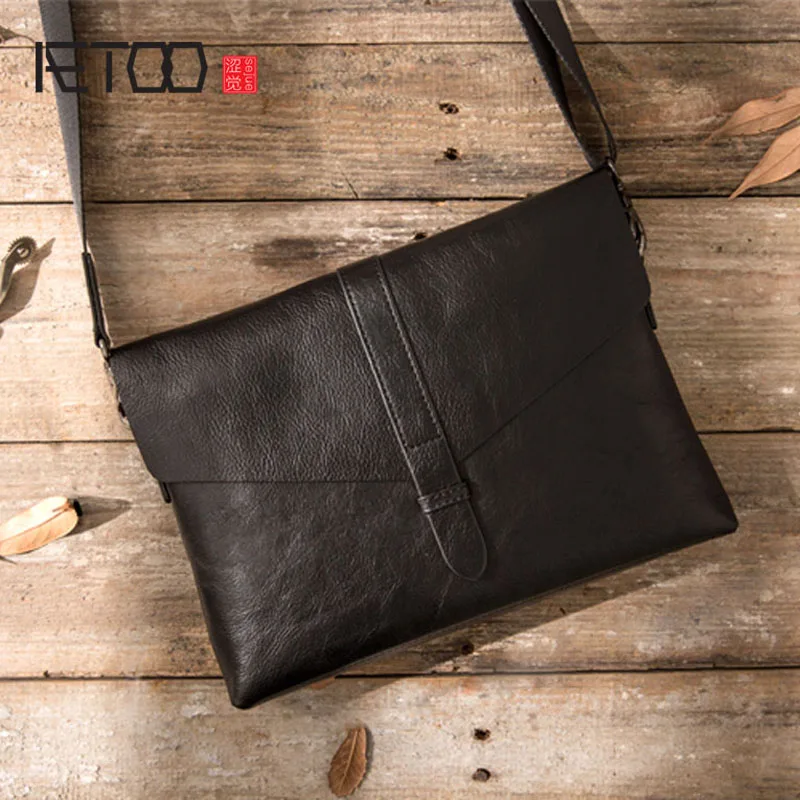 AETOO Genuine Leather Men Bag Casual Business Man Shoulder Crossbody bags Cowhide Large Capacity Travel Messenger bags New