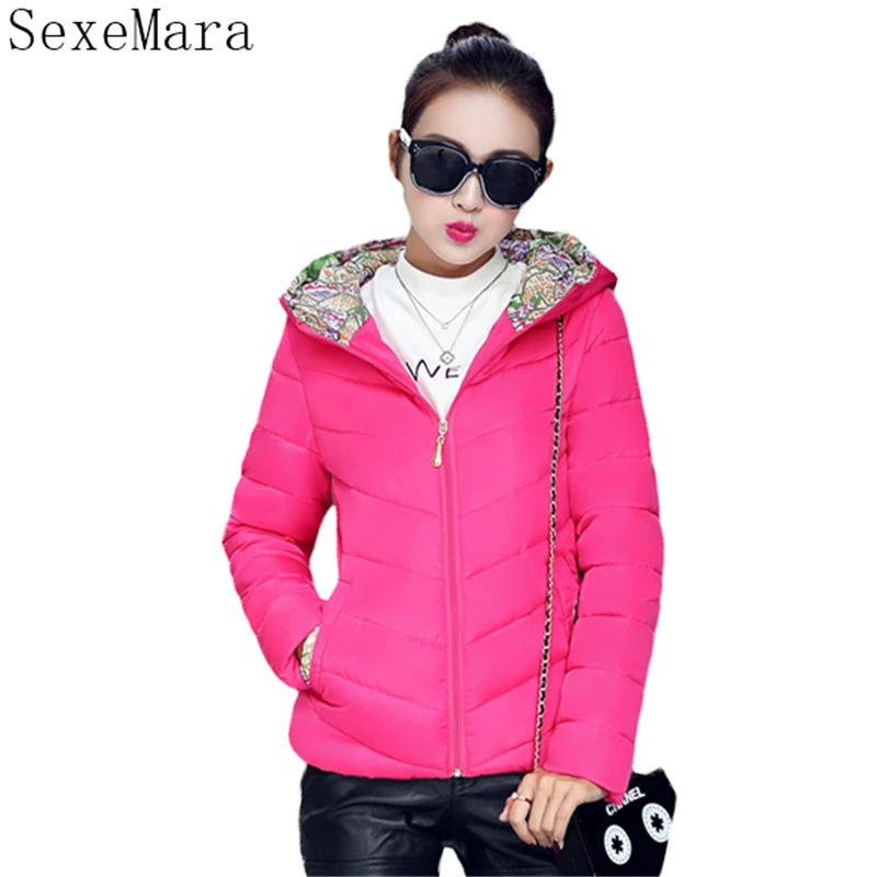 

2017 Autumn Winter Women's Coat Fashion Slim Cotton Padded Parkas Jackets Female Outerwear Solid Hooded Short Coat C382