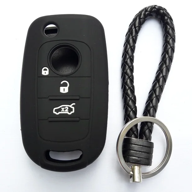 Чехол для автомобильного ключа для Fiat 500X Toro Tipo Egea 3 кнопки дистанционного управления Держатель Флип складной Силиконовый протектор для Dodge Neon Key - Название цвета: black with keychine