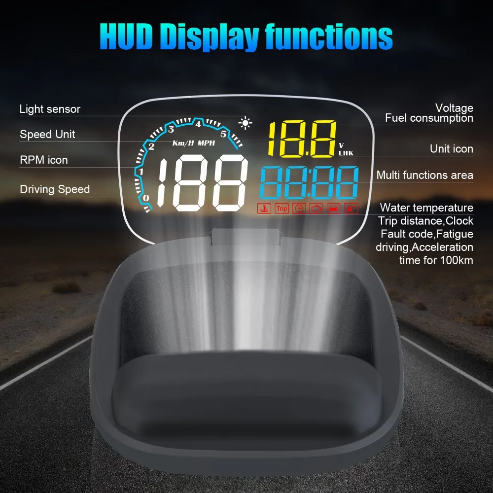 

2019 New Style Car HUD Head Up Display OBD2 Fuel Consumption Overspeed Warning System Projector Windshield Voltage Alarm