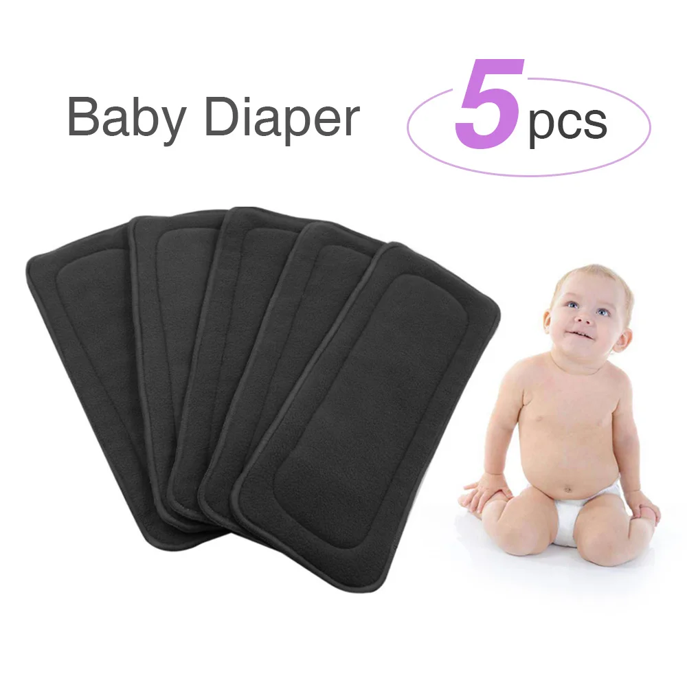 

5PCS Bamboo Charcoal Baby Diaper Reusable Cloth Diaper Mat Insert No Leaking Changing Nappy Liners Washable Microfiber Diapers