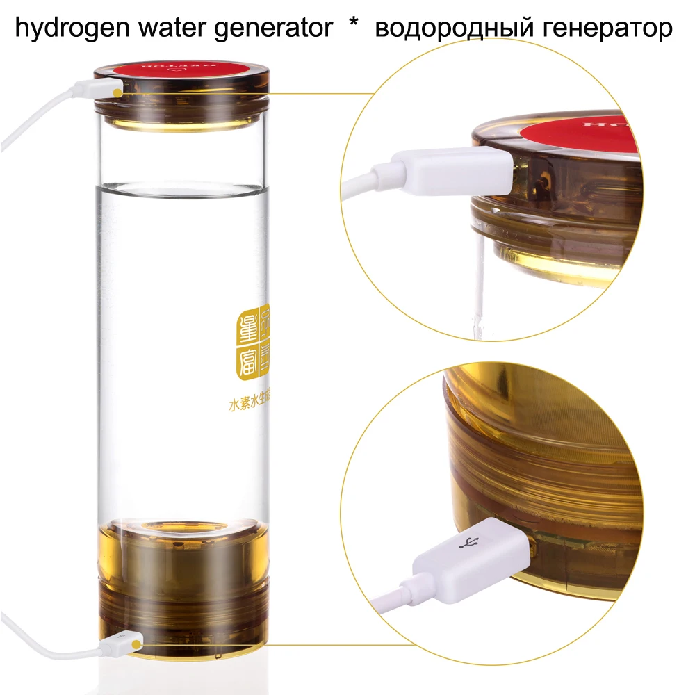  Intelligent Hydrogen Rich Water Bottles Ionizer Portable USB Rechargeable Glass Maker Ionizer Gener