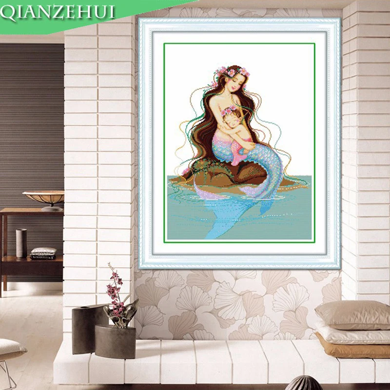 

Needlework,DIY Precision printing Mother love Cross stitch,Mermaid Sets For Embroidery kits Cross-Stitching,home decro