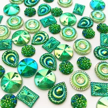 Микс Шикарные Зеленые камни и кристаллы Круглые Висячие квадратные пришивные стразы для шитья Свадебные украшения Одежда самодельные Украшения