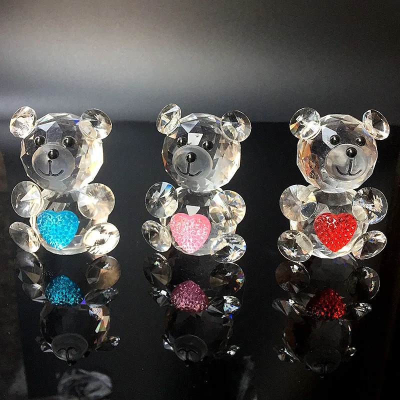 Cute Crystal Animal Bear Ornaments Paperweight Quartz Glass Fengshui