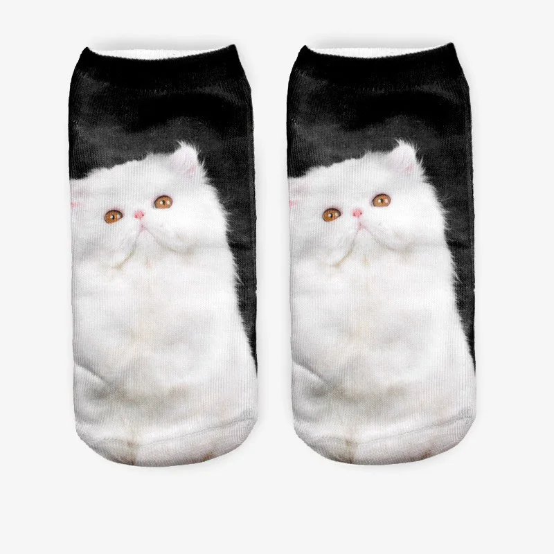 3D носки в стиле харакдзюку Мужские Женские носки повседневные Носки с рисунком кота нейтральные низкие носки с принтом - Цвет: 16