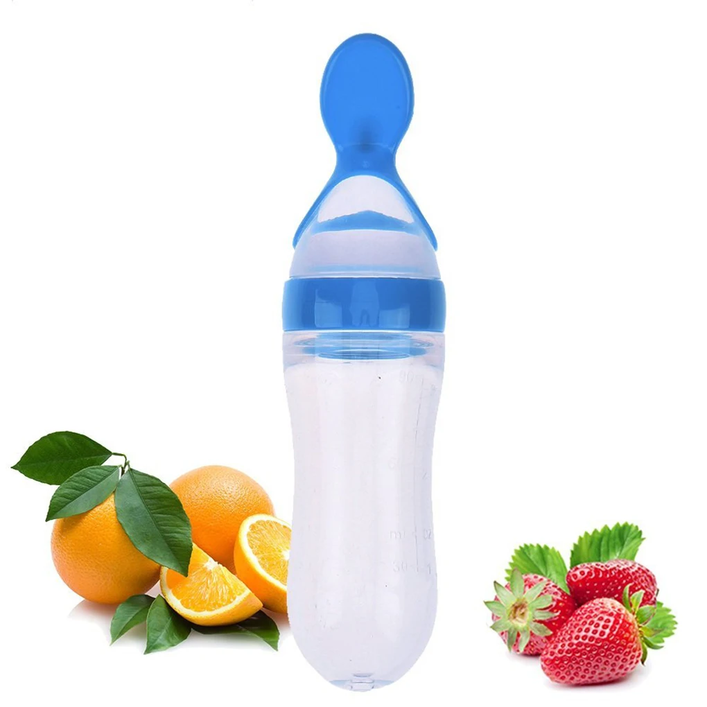 

5 Colors New 90ml Silicone Squeeze Baby Infants Rice Cereal Bottles With Spoon Newborn Toddler Feeder Feeding Bottle