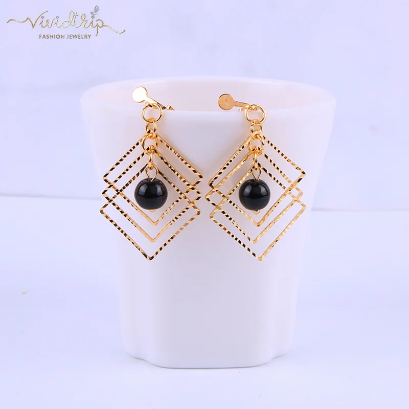 

Fashion Gothic Punk Geometric Square Charm Clip on Earrings Without Piercing Ear Clips Retro Earrings for Women Girl Jewelry