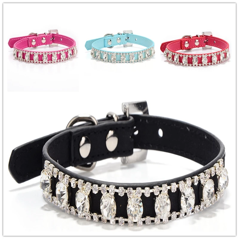 dog accessories Suede Diamond Flocking dog collar Bling puppy cat ...