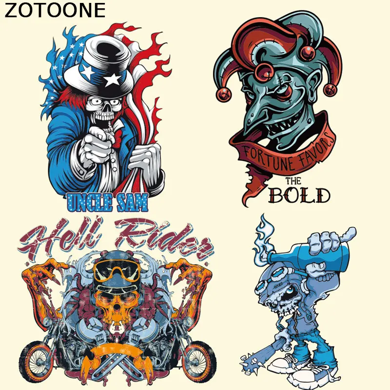 

ZOTOONE Iron on Patches Watercolor Human Skulls Patches Ironing Stickers Heat Press Appliqued Iron A-level Washable for Kids E
