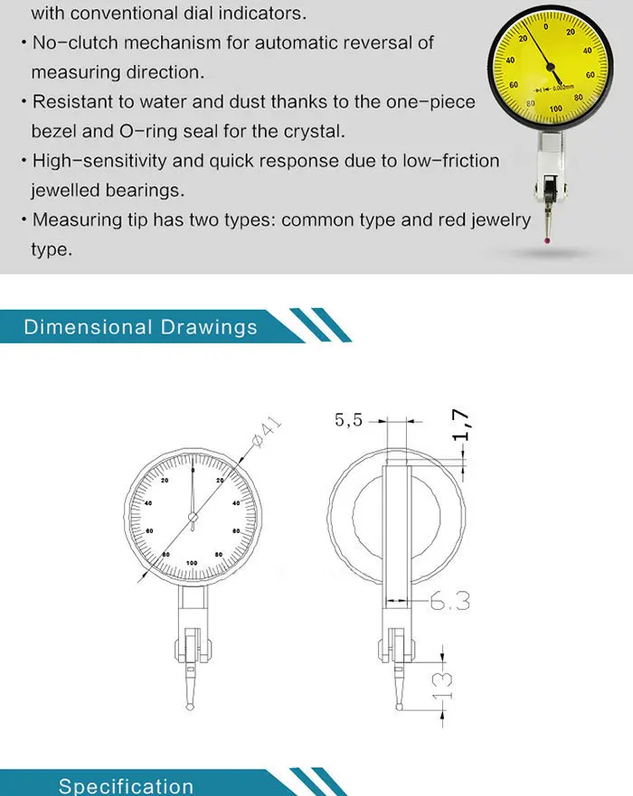 0-0.2 мм 0.002 мм Тесты индикатор с красной Jewel зонд рычаг стрелочный индикатор инструменты