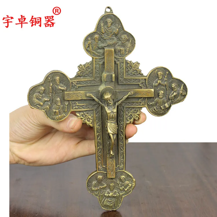 

large # religious Jesus cross # 2019 office home efficacious Protection Talisman Christianism Catholicism cross brass statue