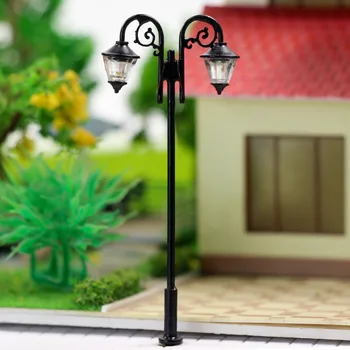 LYM61 5pcs Model Train HO Scale Lamp Post LEDs 1:87 Street Lights 65mm Miniature Double Heads Warm White