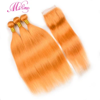

Pre Colored Orange Hair Bundles With Closure Straight 24 26 28 30 Remy Brazilian Human Hair 3 4 Bundles With Closure Ms Love