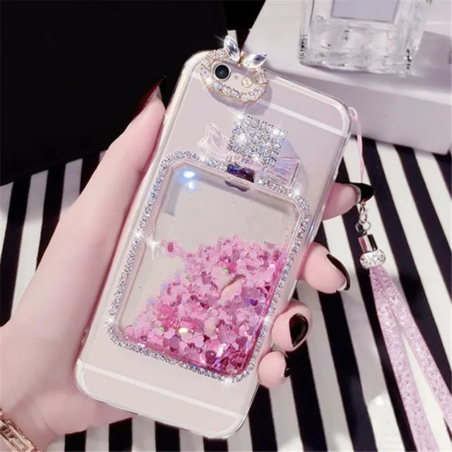 

For Samsung Note 4 5 8 9 S5 S6 S7edge S8 S9 plus Girls Rhinestone Diamond Bling Liquid sand bottle Quicksand soft phone case