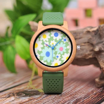 

BOBO BIRD Silicone Band Bamboo Case Watch Quartz Wristwatch for Men Accept Drop Shipping B-B04