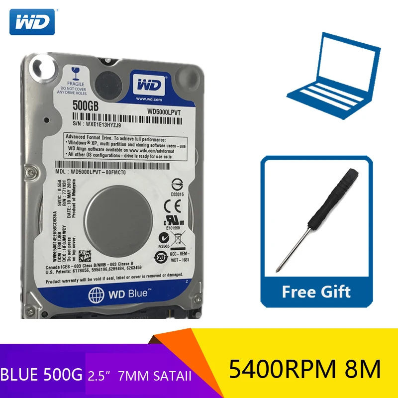 

WD Blue 500Gb 2.5" SATA II Internal Hard Disk Drive 500G HDD HD Harddisk 3Gb/s 8M 7mm 5400 RPM WD5000LPVT for Notebook Laptop