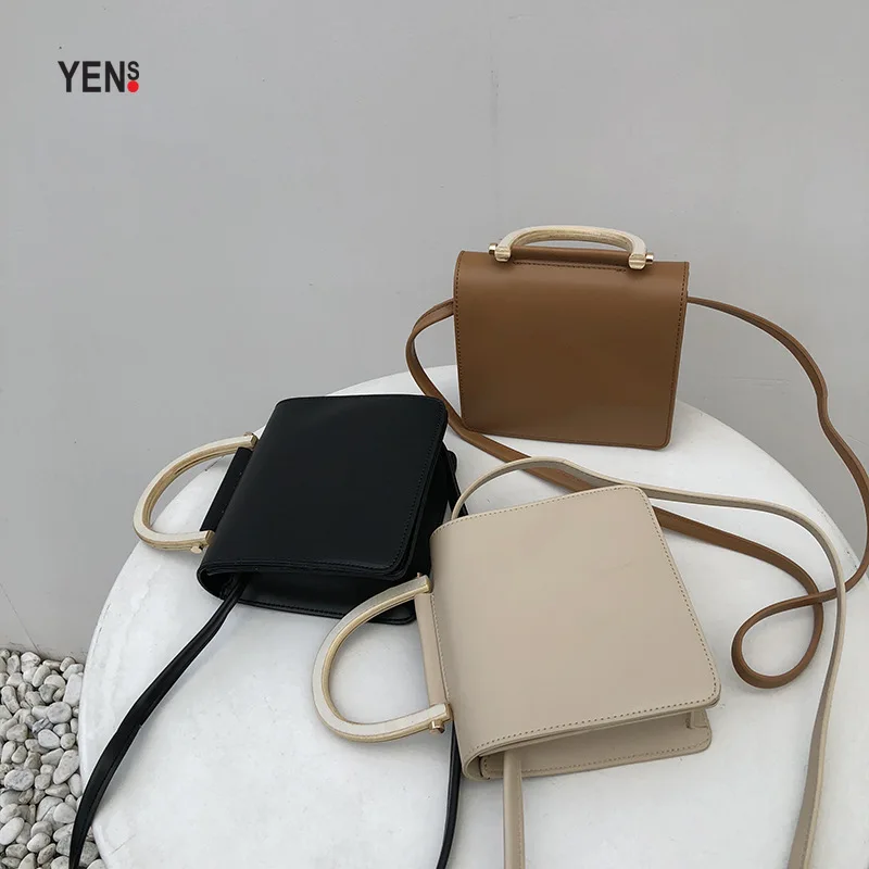 

Women Handbag Solid Square Clutch Bag Designer Vintage Wooden Handle Top-handle Bags Lady Small Tote Handbags Women Famous Brand