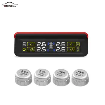 

Auto Wireless PSI / BAR Solar Tire Pressure Monitoring System TPMS Solar LCD 4 External Sensor Replaceable Battery
