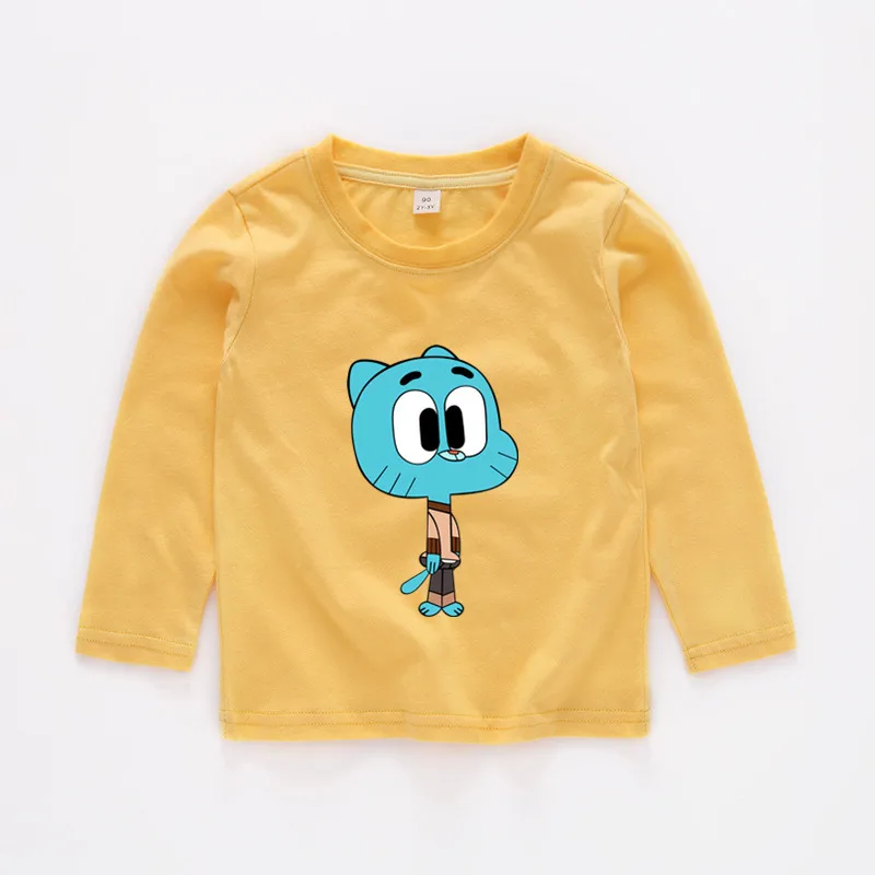 2T-12 удивительный мир Gumball Детская футболка с длинным рукавом Дети Детская летняя симпатичная одежда для мальчиков топы для девочек Футболка b044 - Цвет: Цвет: желтый
