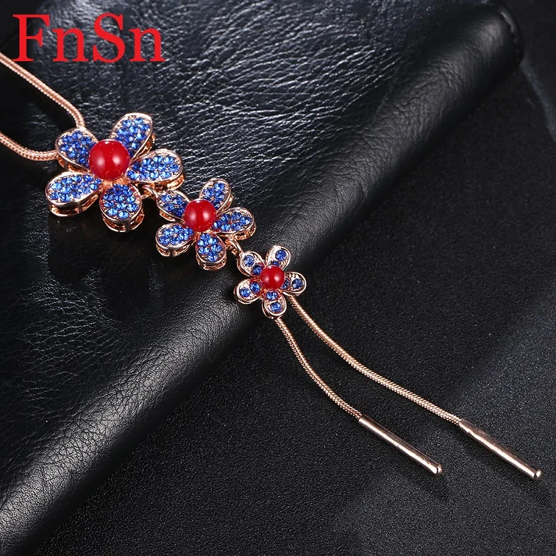 

Fnsn Fashion Womens NecklacesJewelry TrendyCharms Crystal flower Necklace Gold link Chain Plant Necklaces&Pendants 2017Hot Sale