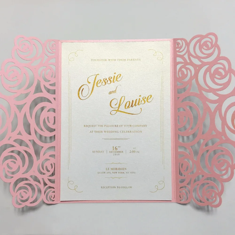 Розовые свадебные приглашения романтические Пригласительные открытки с золотым принтом свадебные пригласительные открытки-набор из 50 шт
