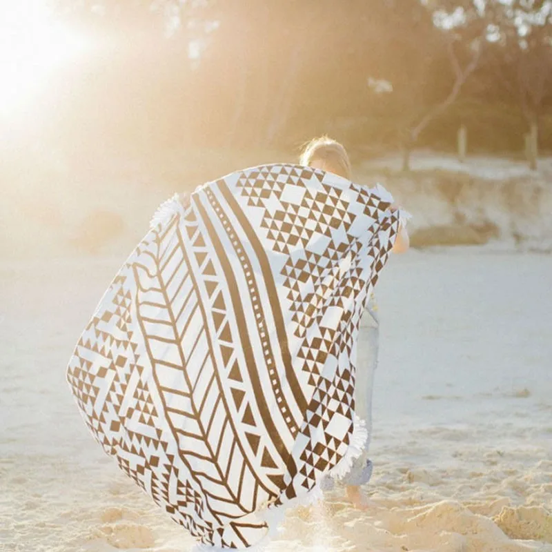 black and white round beach blanket