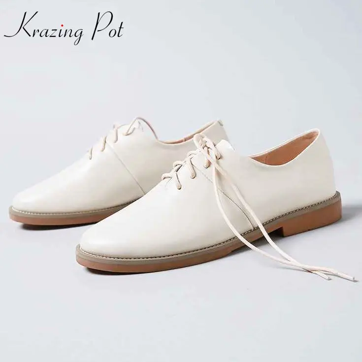 Krazing Pot 2018 classics cow leather shoes women round toe women low heels pumps superstar British preppy style soft shoes L72 Krazing Pot 2018 classics cow leather shoes women round toe women low heels pumps superstar British preppy style soft shoes L72