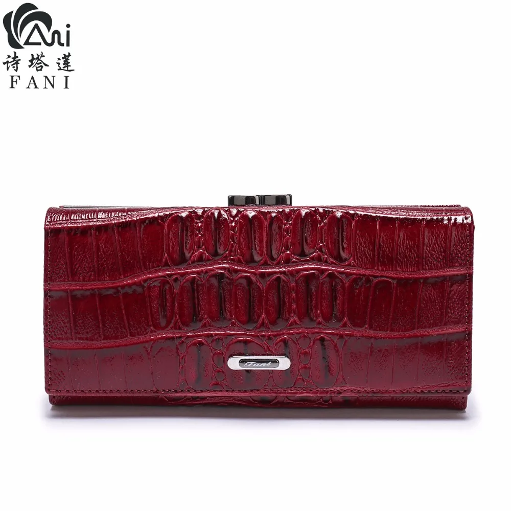 

FANI Famous Brand Genuine Leather Fashion Clutch Women Wallet Crocodile Pattern Purses Lady Multi-function Phone Bag Purse Hot
