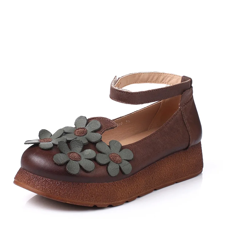 Chaussures Plate Forêt 2018 Printemps Fleurs forme Simples Première Peau Kaki Bouche Peu Vache D'été Couche Main La À Femmes De Profonde Et Nouvelle 6HrF67Aq