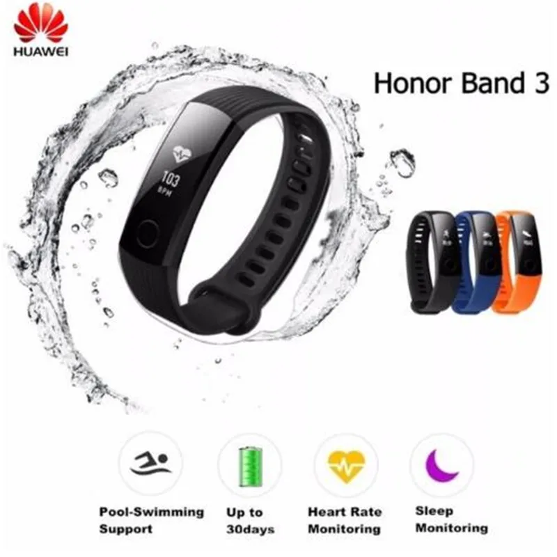 Оригинальный huawei честь группы 3 Смарт Браслет Swimmable 5ATM 0 91 &quotOLED Экран Touchpad монитор