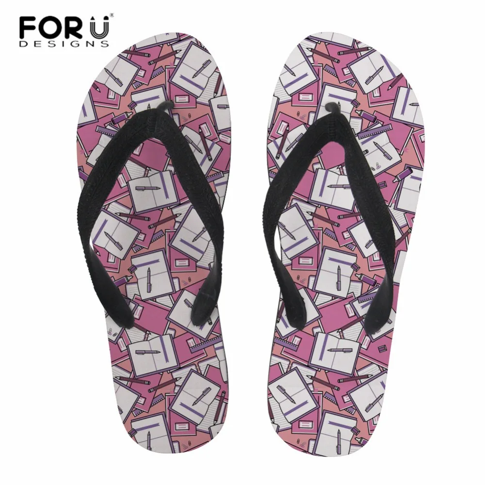 

FORUDESIGNS Women Flipflops Book Lover Printing Ladies Fashion Flats Summer Beach Slippers Anti-slip Sandals pantuflas de mujer