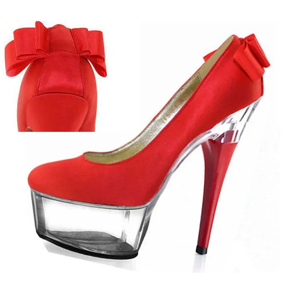Bow-tie stage performance single shoe bride wedding shoes, 15cm ultra high heel waterproof platform Dance Shoes