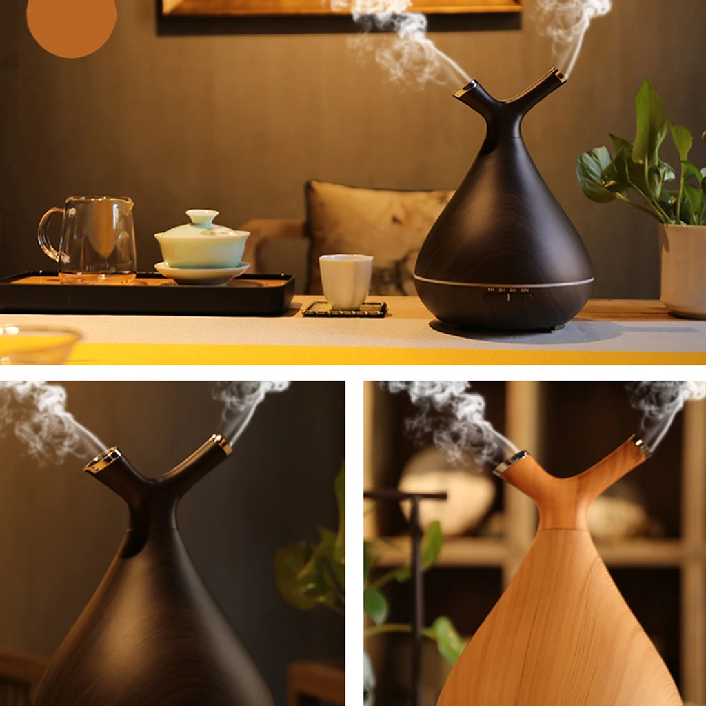 400ML Aromatherapy Essential Oil Aroma Diffuser With Wood Grain Aromatherapy Diffuser 7 Color LED Light For Home Office EU Plug