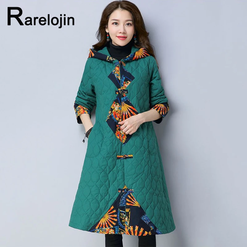 

Womens Parka 2019 new fashion print coats Literary Ethnic style Coat Winter Jackets Women Jacket midi coats women coat clothes