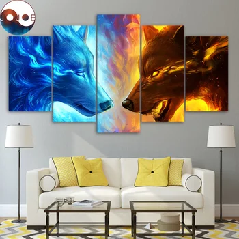 

JoJoesArt HD print 5 piece canvas art wolf two wolves Wall Art Picture Home Decoration CU-3091C