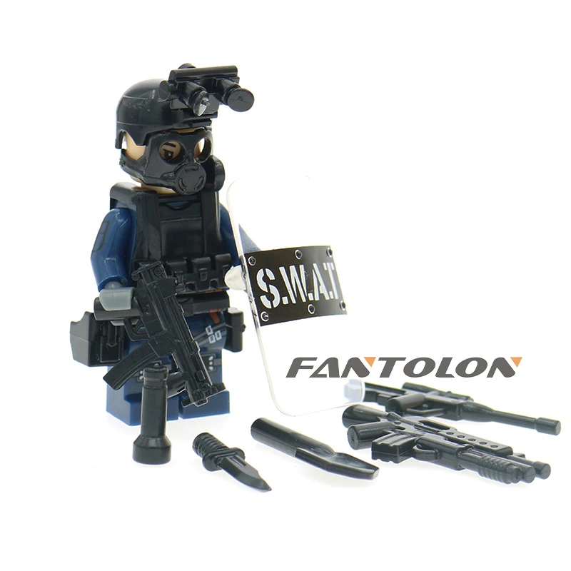 Single Sale Figure Military Modern SWAT Police with Shield Weapon Bricks font b building b font