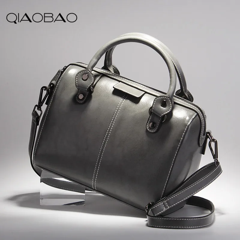 

QIAOBAO Boston Leather Bag / 2018 New Leather Cowskin Bag Colours Shoulder Inclined Shoulder Bag Handbag Real Leather Bag