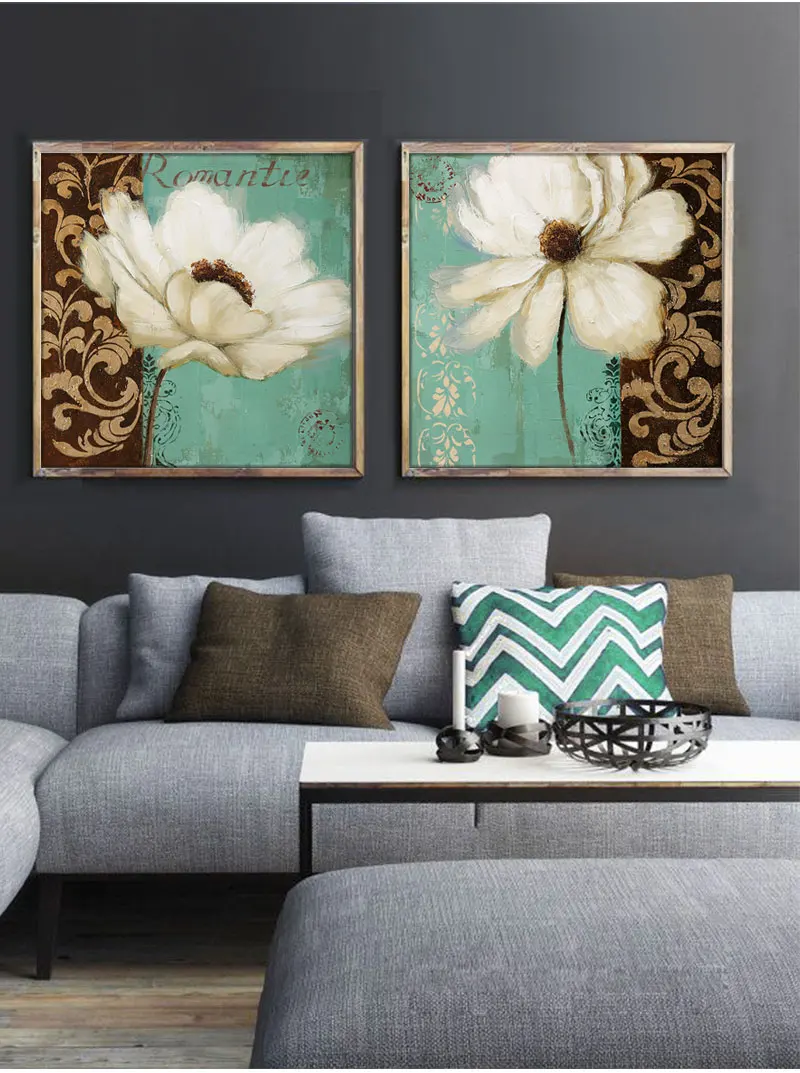 Emerald Green And White Poppy Flower Painting Canvas Prints Home Decor Bedroom Office Pictures For Living Room Cuadros Office Pictures Picture For Living Roomcanvas Prints Aliexpress