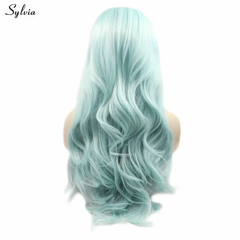 

Sylvia Synthetic Wig Pale Mixed Blue Color Soft Natural Wave Long Wig Lace Front Wig Cosplay Natural Hairline Handmade For Women