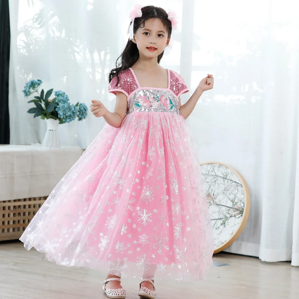 New Kids Frozen Dresses For Girls Elsa Anna Gowns Infant Princess Vestido Child Long Party Dress Carnival Costume Jurken Frocks - Цвет: Розовый