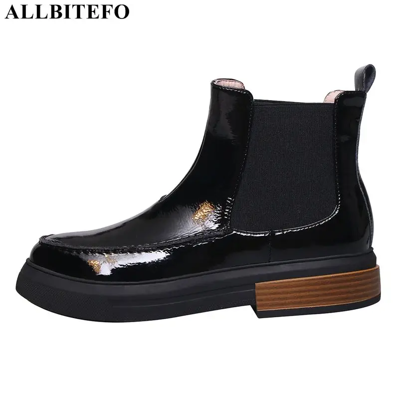 

ALLBITEFO high quality genuine leather thick heel ankle boots for women brand winter snow women boots martin boots girls shoes