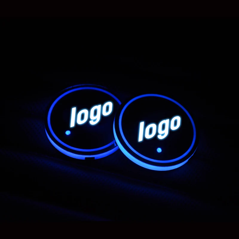 

2 pcs Car Logo Light Drink Coaster USB Colorful Auto Interior Atmosphere Lamp For KIA Benz BMW Audi Lexus Ford Styling Accessary