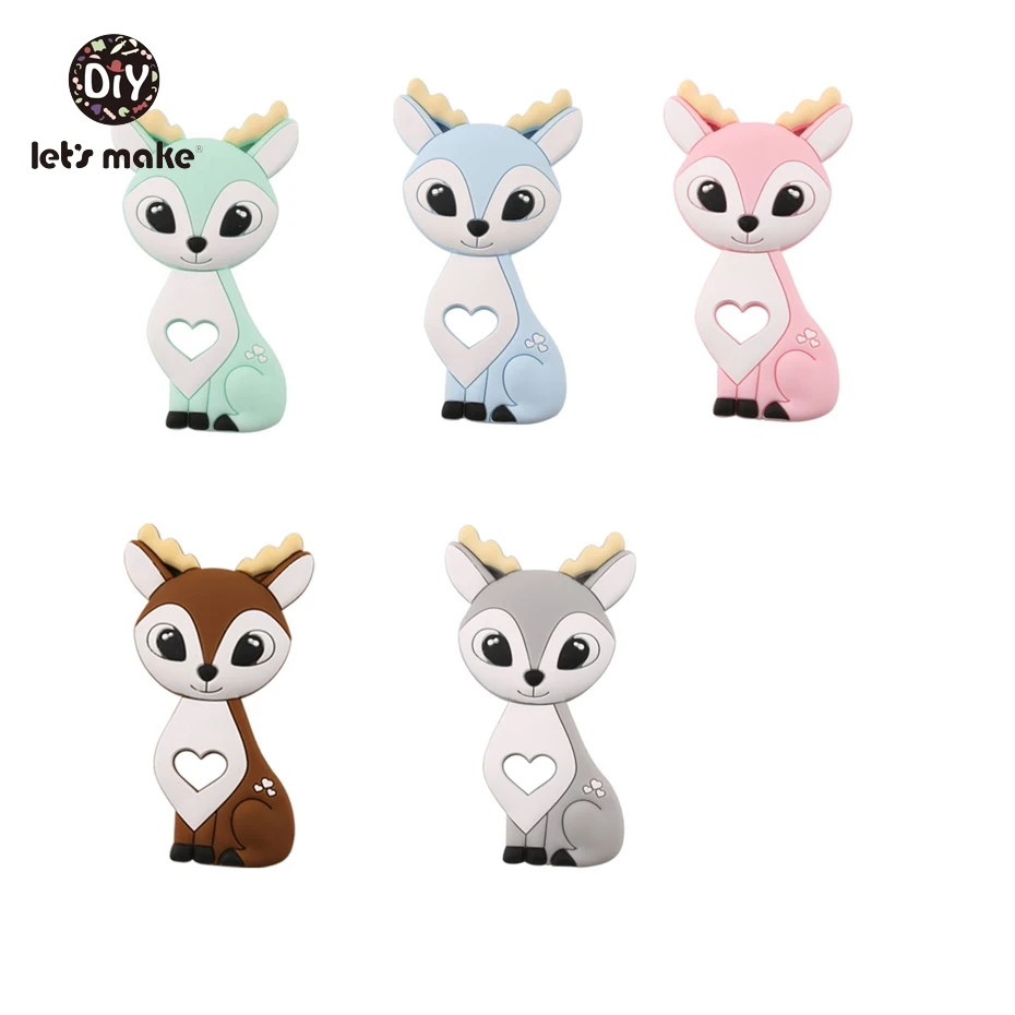 

Let's Make 5pc Silicone Sika Deer Teether Safe and Natural Sensory Chewing Toy High Quality Molar Teeth Nursing Pendant