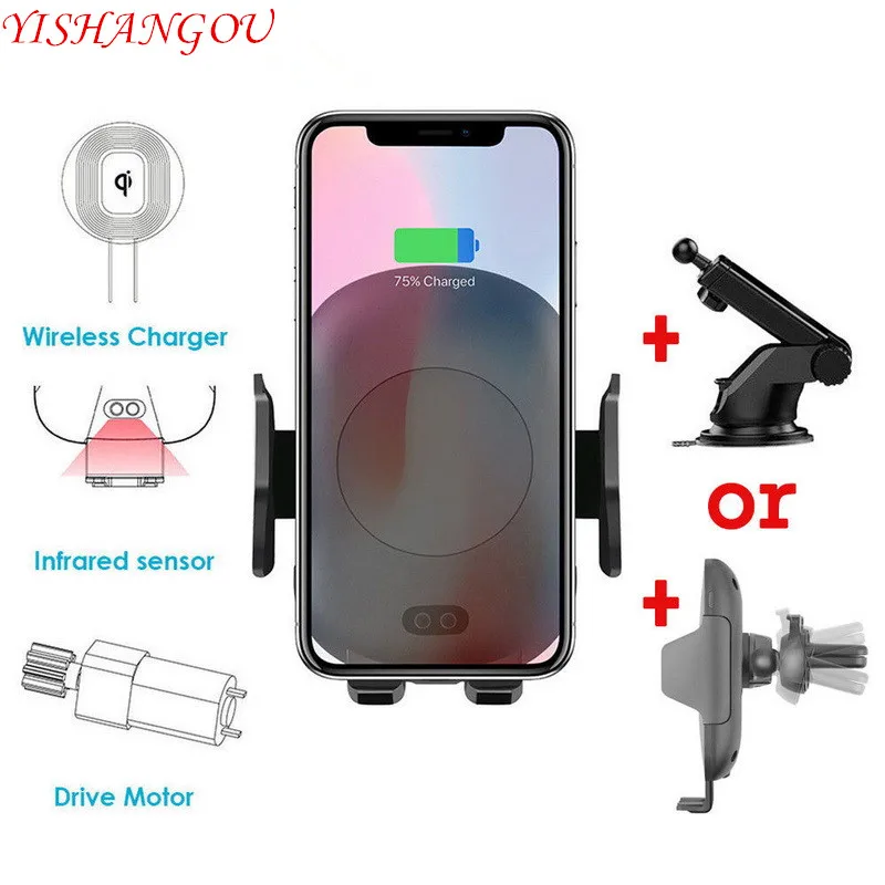 

YISHANGOU Wireless Charger Car Holder Case For iPhone X XS 8 Plus For Samsung S8 S9 Note 9 8 S7 Automatic Infrared Sensor Cover