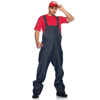 

2015 Party Carnival Adult Men Super Mario Plumber Mario Brother Luigi Hallowen Cosplay Costumes With Hat L15305