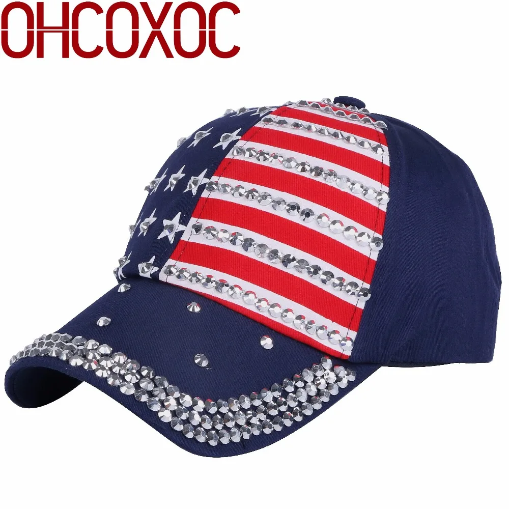 girl women whole star cap USA flag pattern baseball cap hat navy red