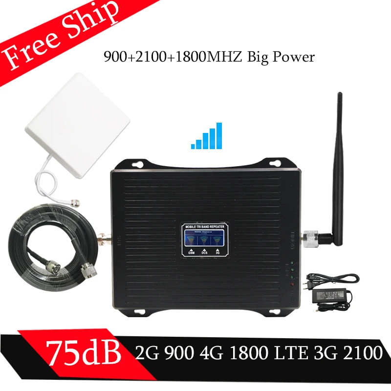 

Tri Band LTE Signal Booster 900 1800 2100 GSM DCS WCDMA 2G 3G 4G Signal Amplifier 900/1800/2100 Cellphone Cellular Repeater