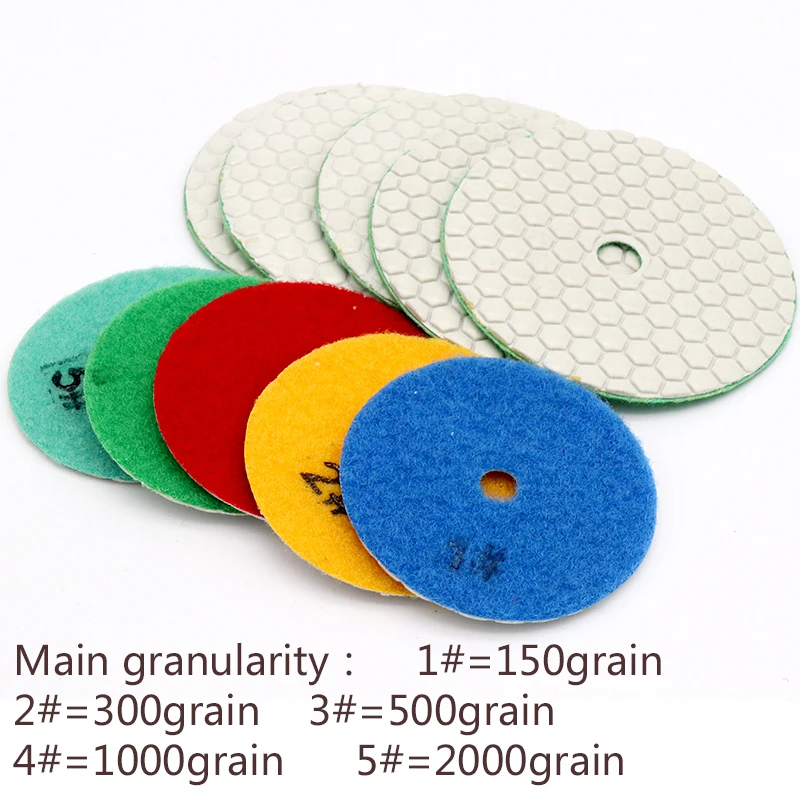 5pcs 3/4inch Dry Grinding Disc Quick Change Polishing Pads + 1pcs stick for Granite Marble Stone Concrete Floor Air Sander Tools