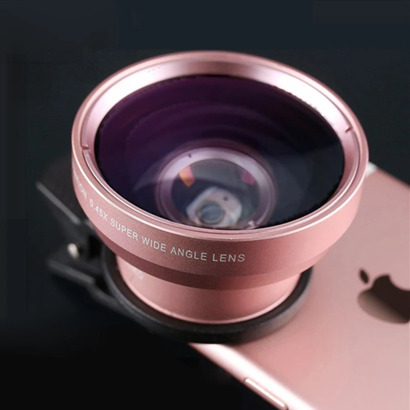 Универсальный 2 в 1 Широкоугольный объектив для iPhone 4S 5 5S 6 6S 7 8 Plus широкоугольный макрообъектив рыбий глаз для iPhone X XS Max XR - Цвет: Rose Gold